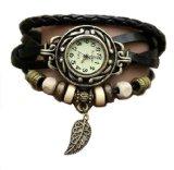 Skatch Schwarz Weben Armbanduhren Leder Armband Uhren - WICKELN herum - Quarz Art Vintage Retro- Damenuhr + Kostenlose Pouch Etui